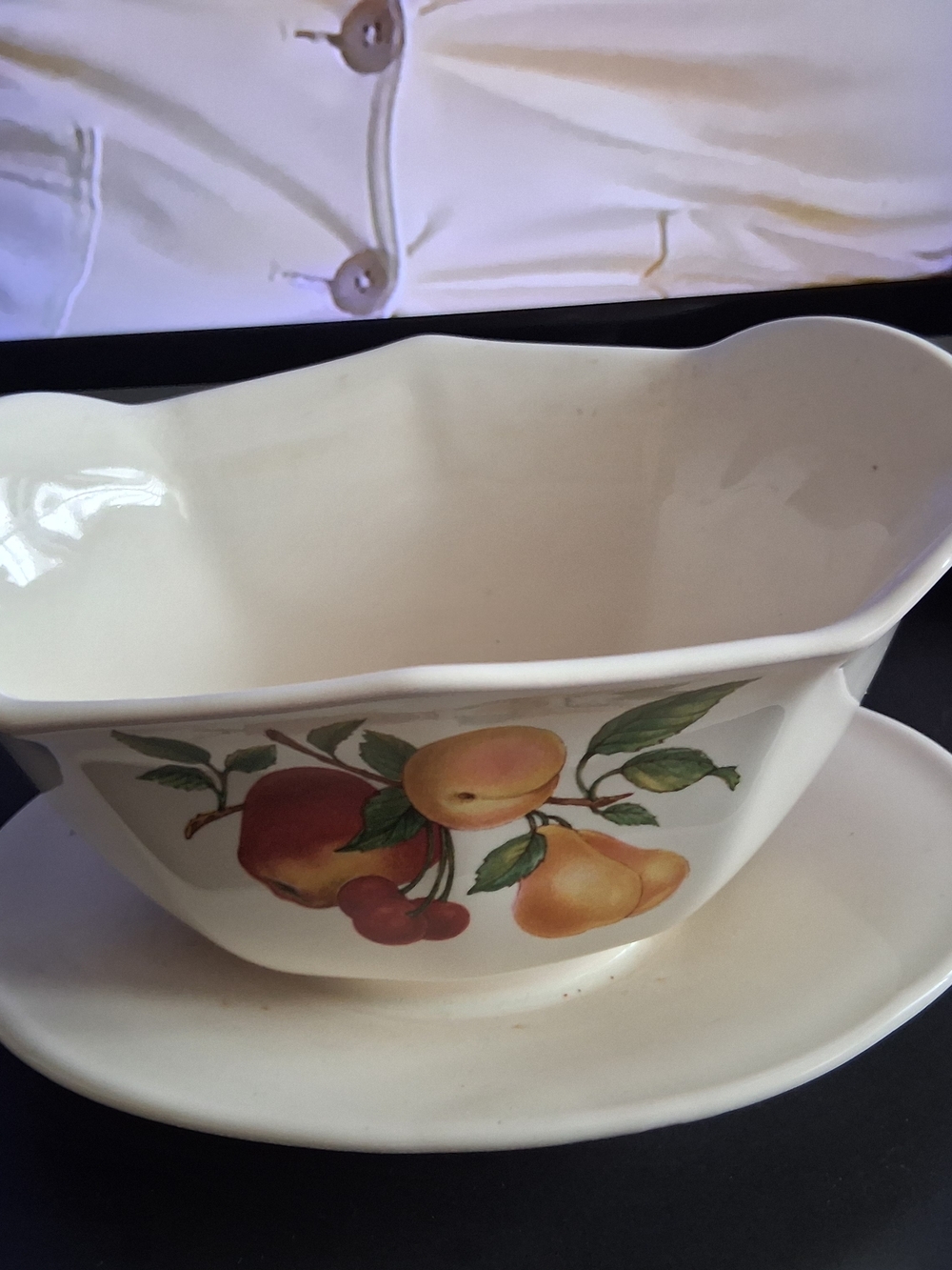 Fruit Motif Ceramic Gravy Boat - Cream